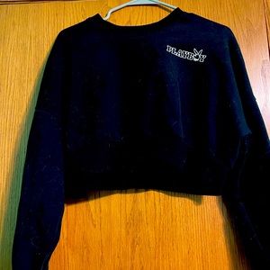 Black Playboy crop crewneck